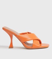 New Look Bright Orange Cross Strap Curved Heel Mules